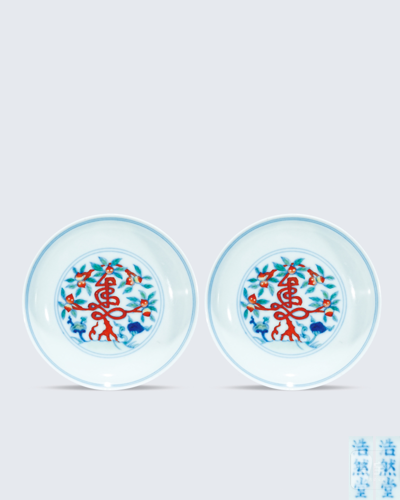 清 斗彩寿字桃纹笔掭（一对）